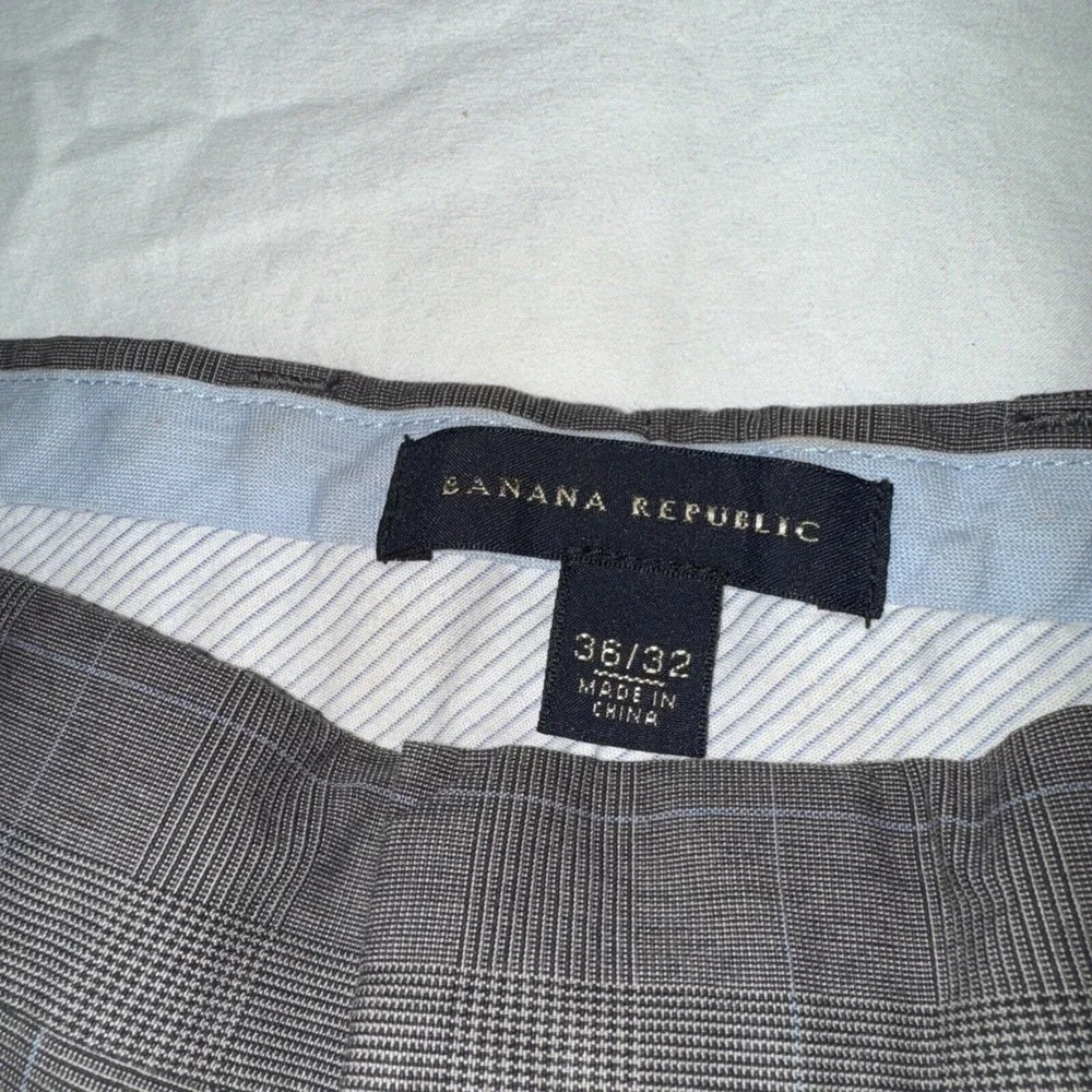 Banana Republic Dress Pants Mens 36x32 Gray Plaid Pinstripe Cotton Office Casual